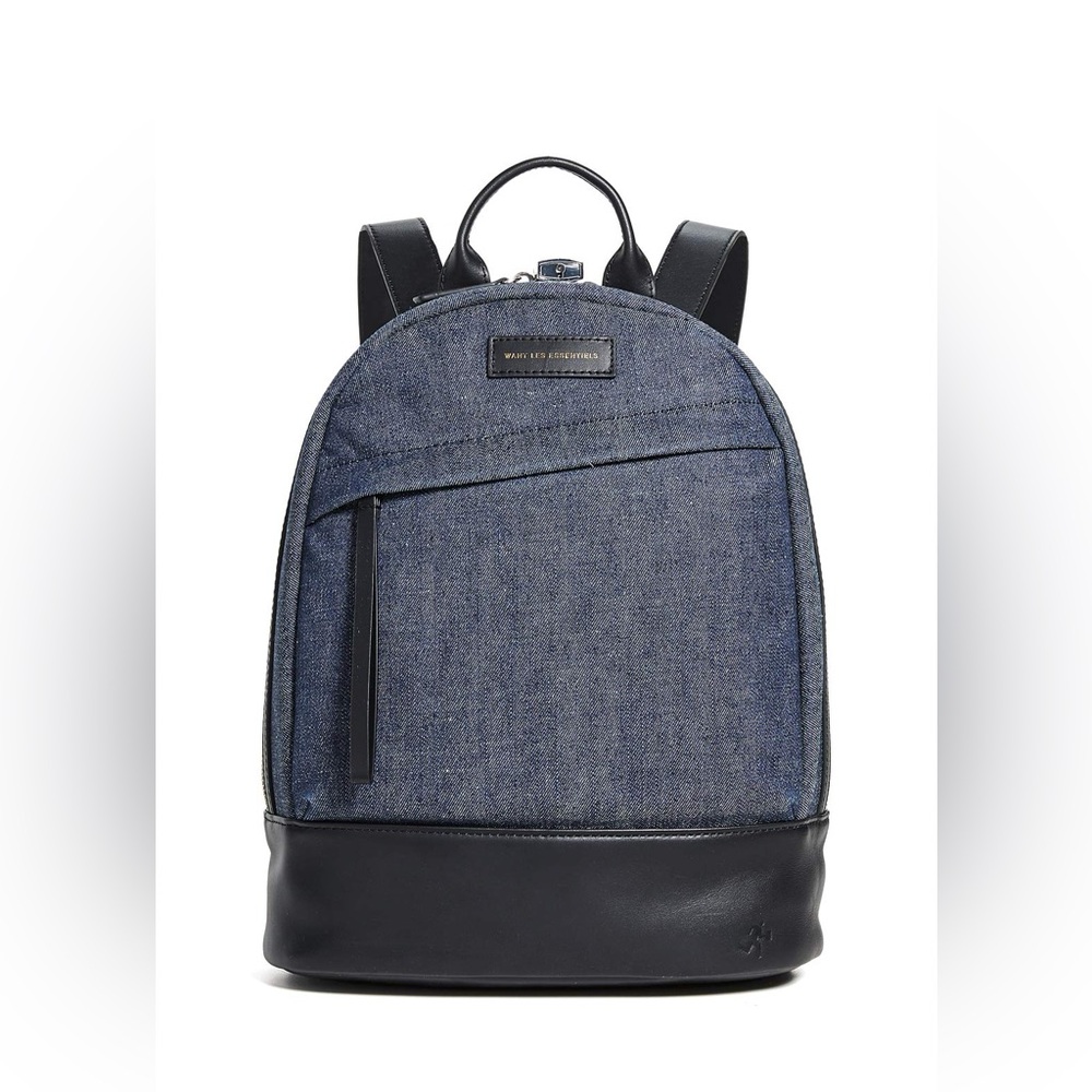 WANT Les Essentiels Blue Denim and Black Leather Backpack